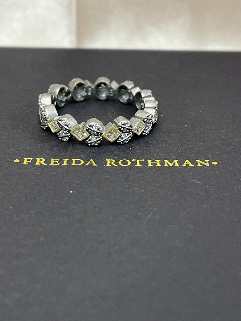 Freida Rothman Gold & Black Rhodium Sterling SIlver Leaf Ring NWT $195 MSRP